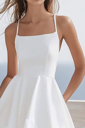 A Line Spaghetti Straps Robe de graduation en mousseline de soie blanche